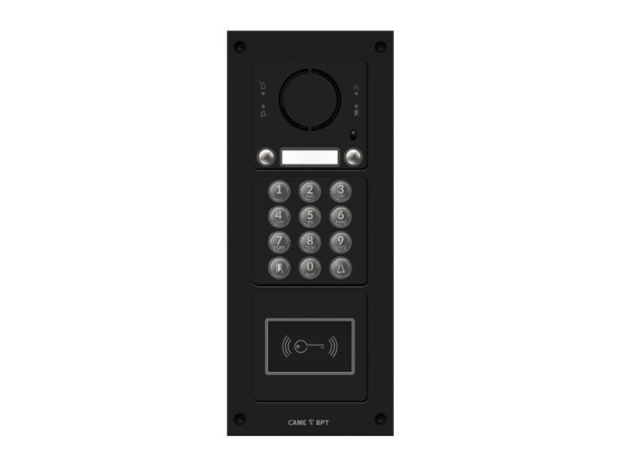 Вызывная вандалозащитная IP-аудиопанель MTM с 2 кнопками, кодонаборной клавиатурой и считывателем, 3 модуля, цвет темно-серый